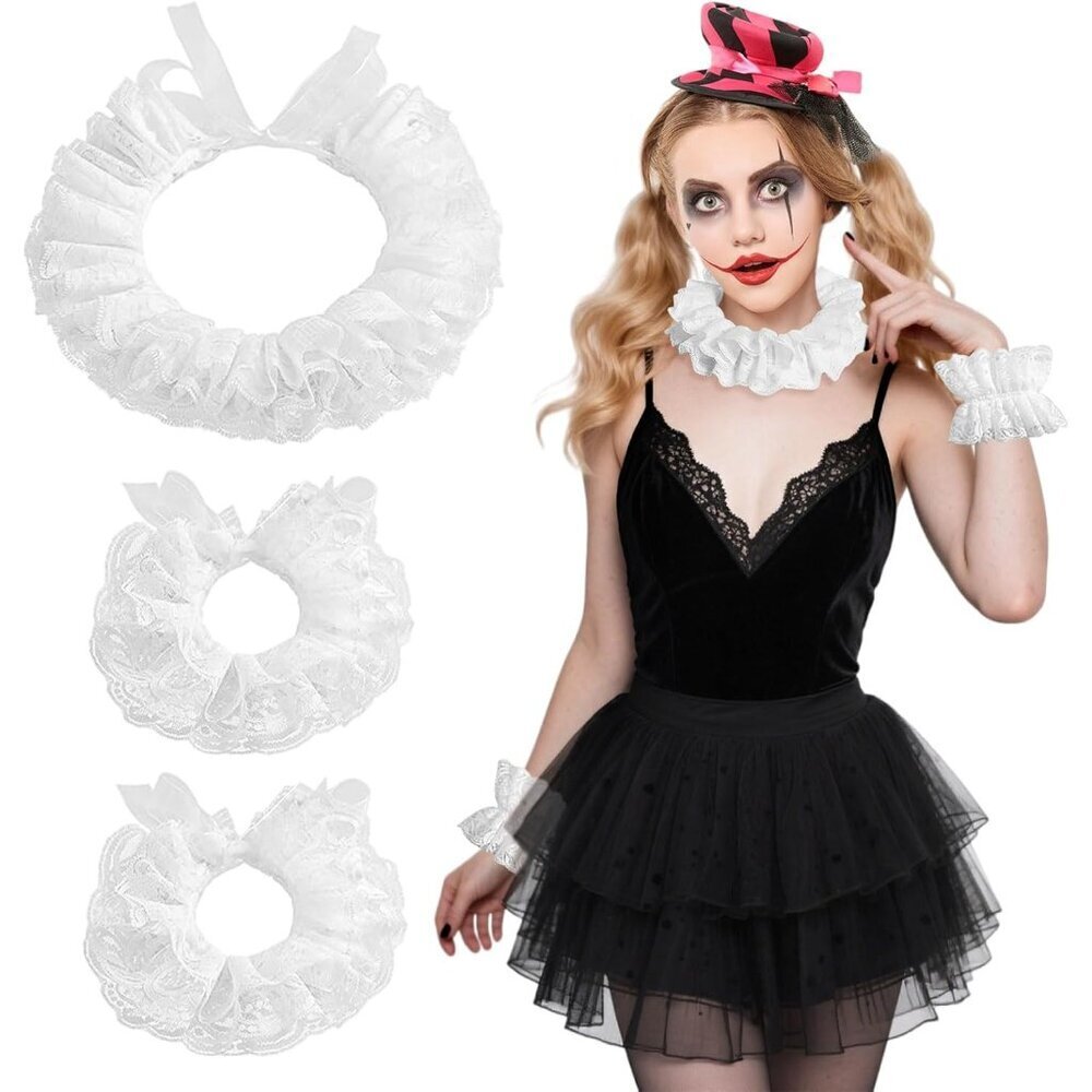 Vintage Lace Collar and Cuffs Set for Halloween Cosplay Victorian Theme